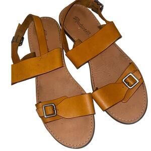 Madewell Boardwalk Buckle Leather Sandal Womens 9.5 Brown Orange Cognac Flat